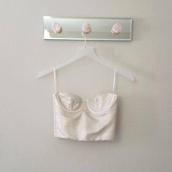 NWOT Zara champagne ecru sequin embellished corset crop top, XS, S, M, or L - Picture 7 of 16